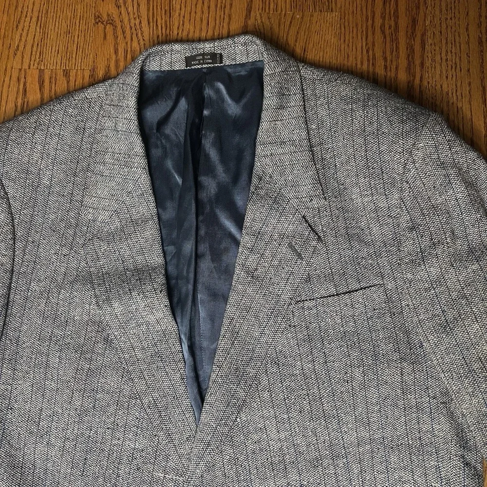 Gino Rossi Mens Sport Jacket Blazer Grey/Blue  Buttons Lining Size 48  100% Silk